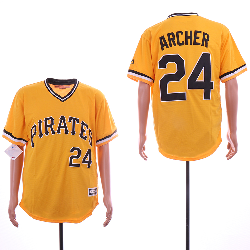 Men Pittsburgh Pirates #24 Archer Yellow Sleeve head Game MLB Jerseys->pittsburgh pirates->MLB Jersey